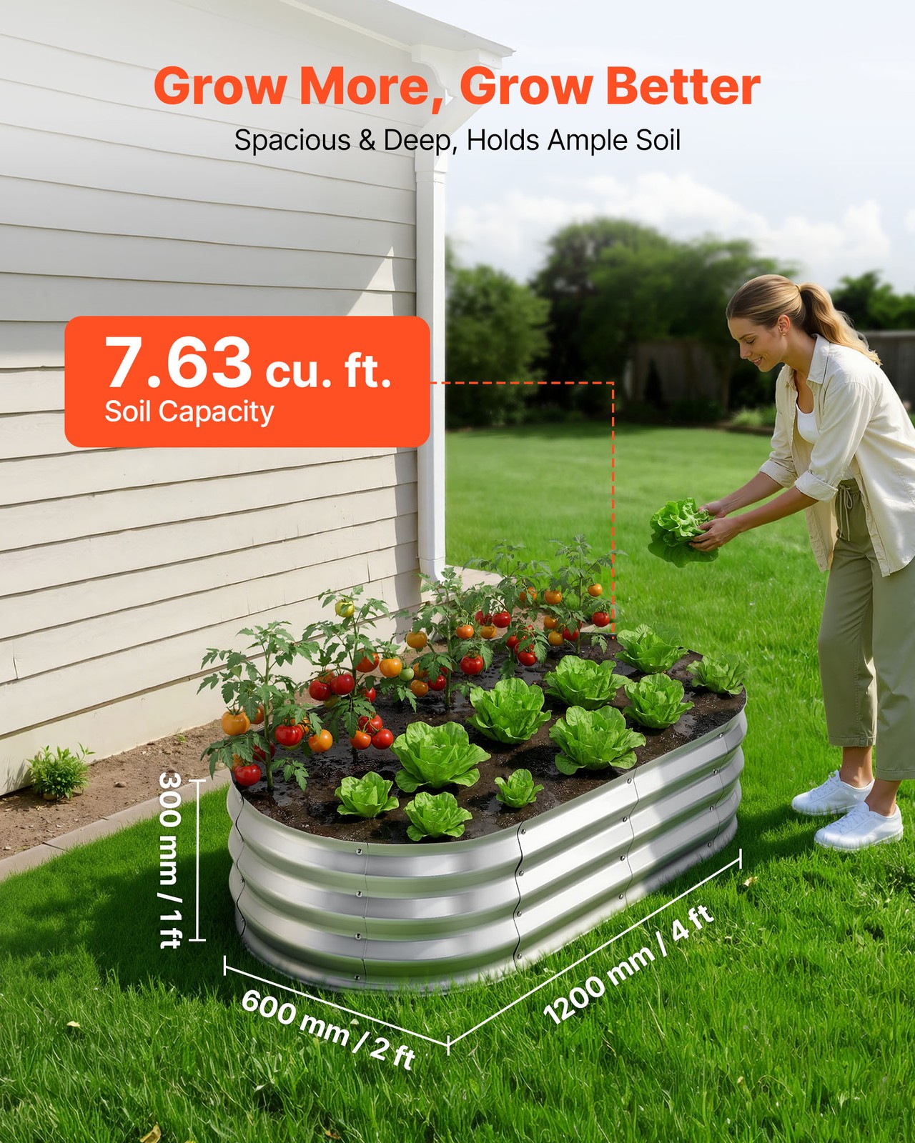 VEVOR 2 Pcs Galvanized Raised Garden Beds 4 x 2 x 1 ft Oval Planter Box Silver
