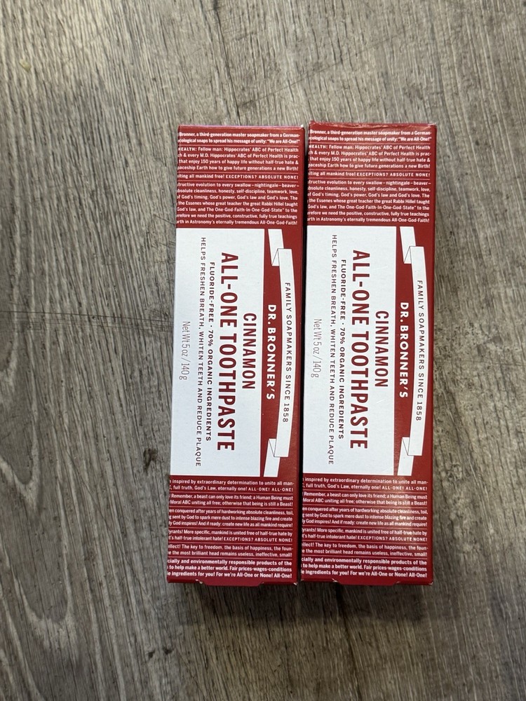 2 Pack! Dr Bronner's Cinnamon Organic All-One Toothpaste 5 oz Each.