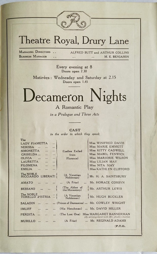 Decameron Nights - London West End Program Playbill - 1922