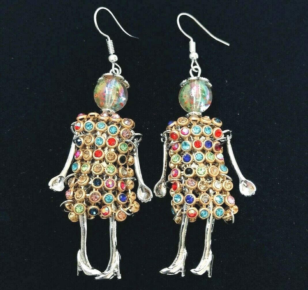 US Seller Betsey Johnson Crystal Doll Gold Dangle Earrings Fashion Jewelry