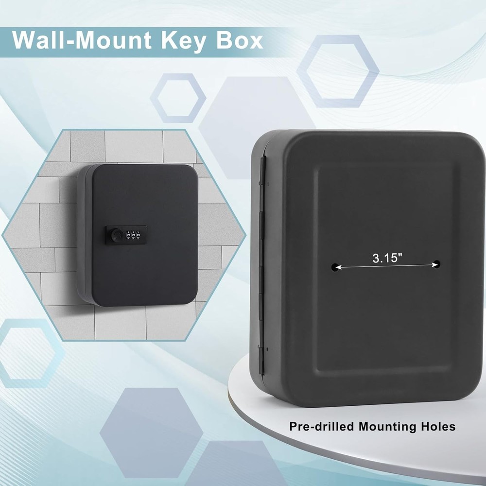 20 Key Storage Lock Box with Code, Key Cabinet Organizer Wall Mount with Comb...