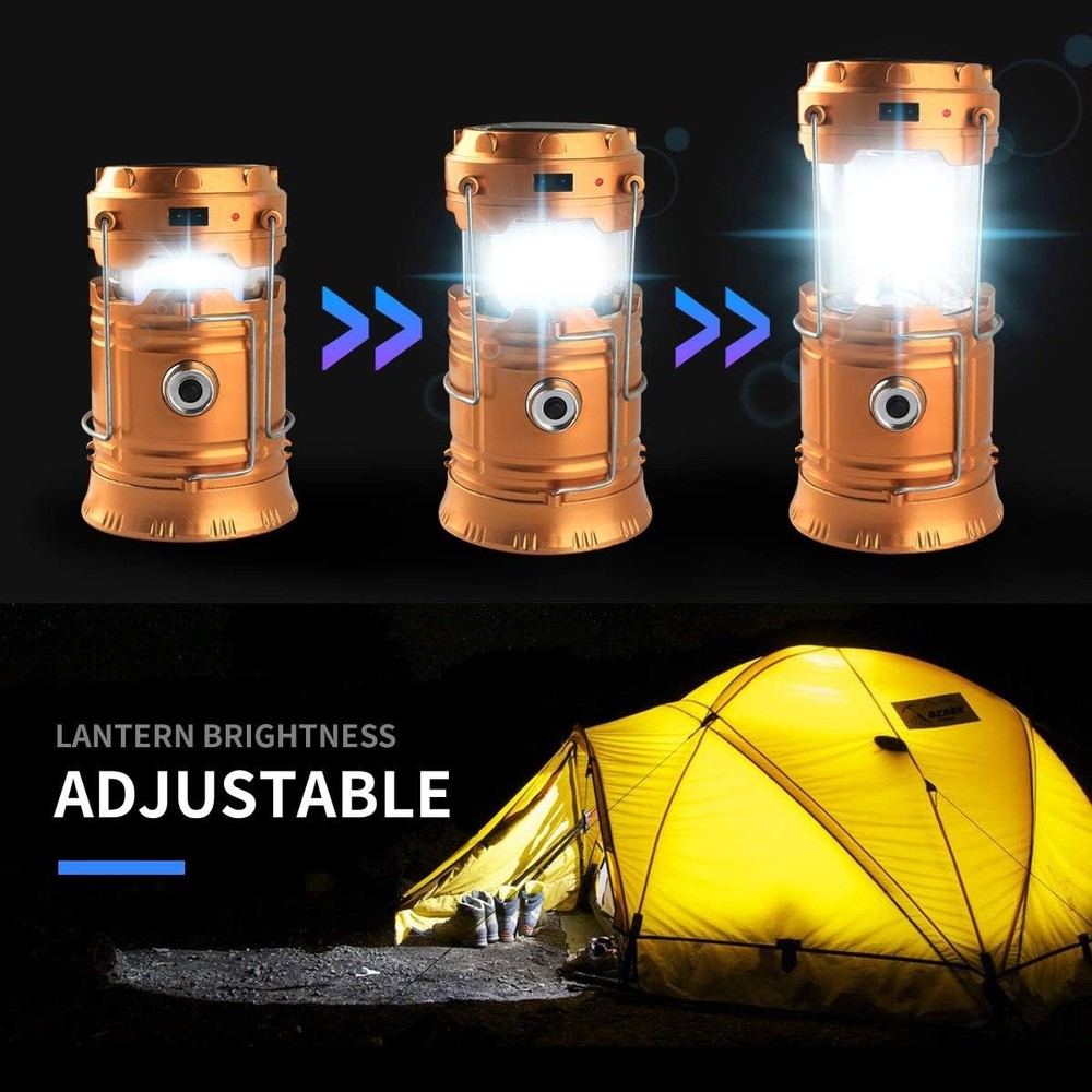LED Camping Lantern, Solar and Rechargeable Lantern Flashlight Golden