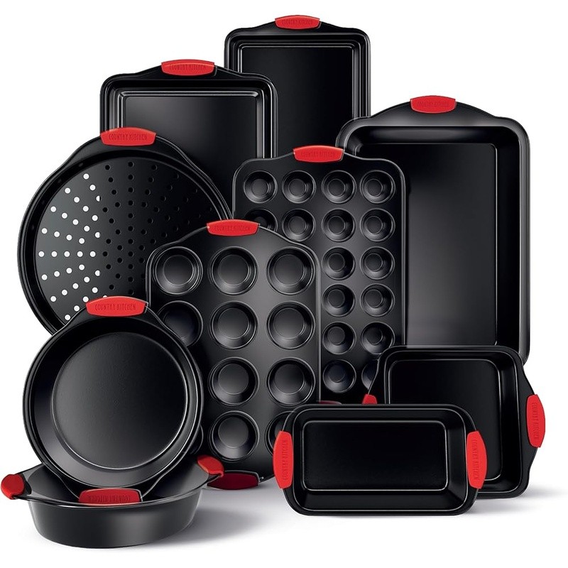 Stackable Non Stick Bakeware Set Heavy Duty Silicone Handles Nesting Baking Pans