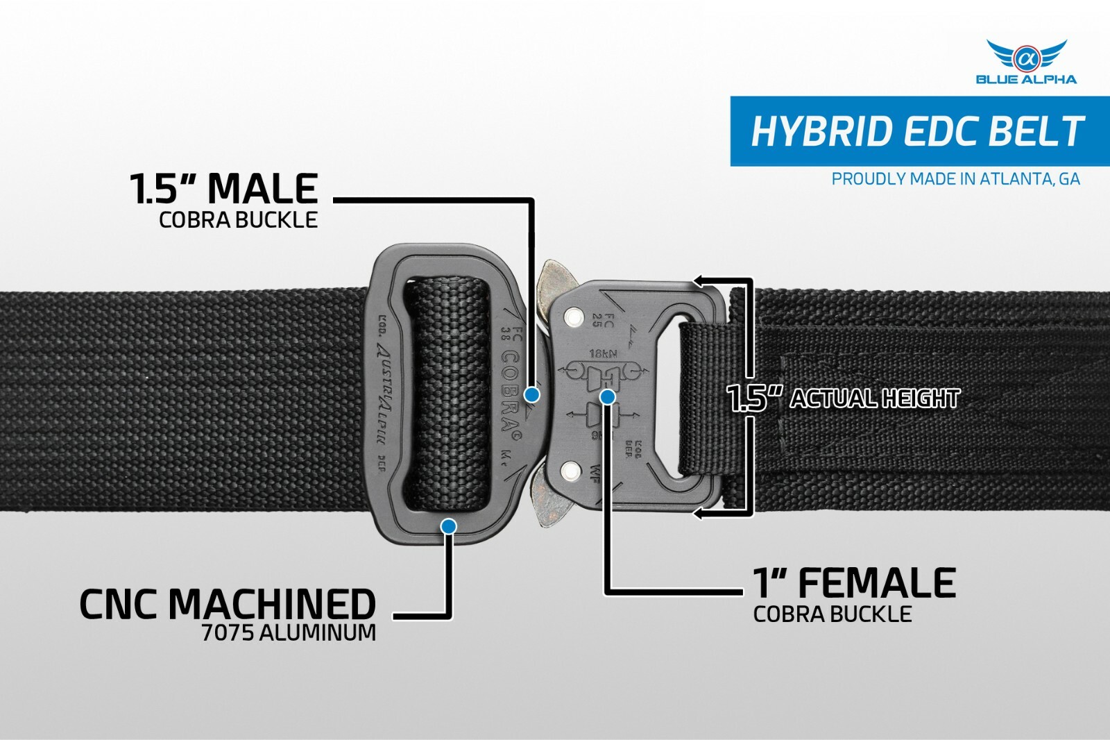 Blue Alpha 1.5" Hybrid COBRA® EDC Belt - Black, Gray, Brown, OD Green **NEW**