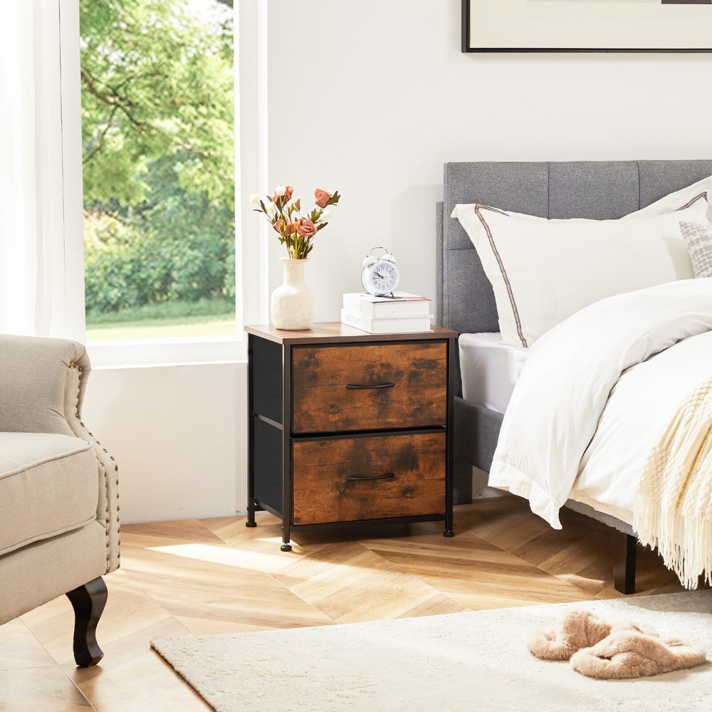 2 Fabric Drawers Nightstand for Bedroom End Table Side Table Bedside Table