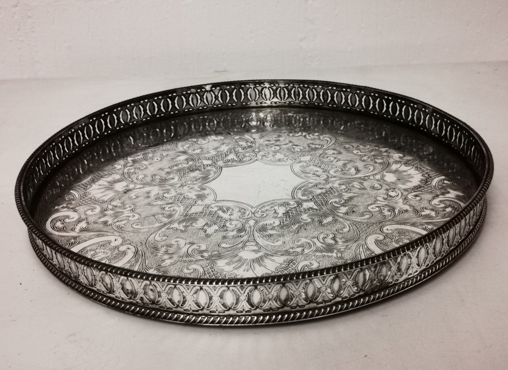 Antique Silver Plated Gallery Tray - 35.5cms.