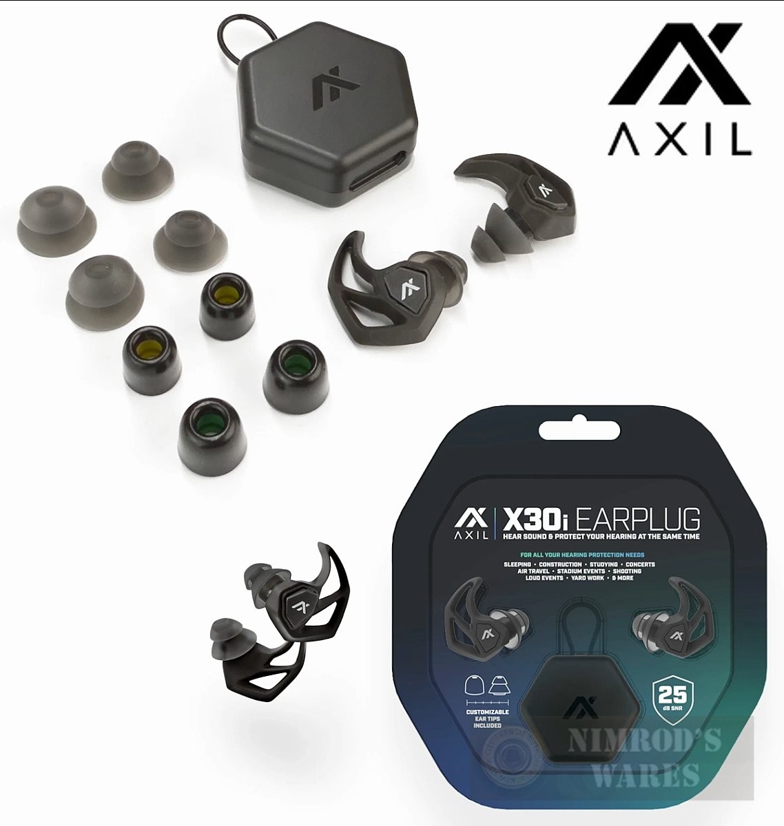 AXIL X30I EARPLUGS 25 dB SNR Hearing Protection 2 Modes X30i FAST SHIP