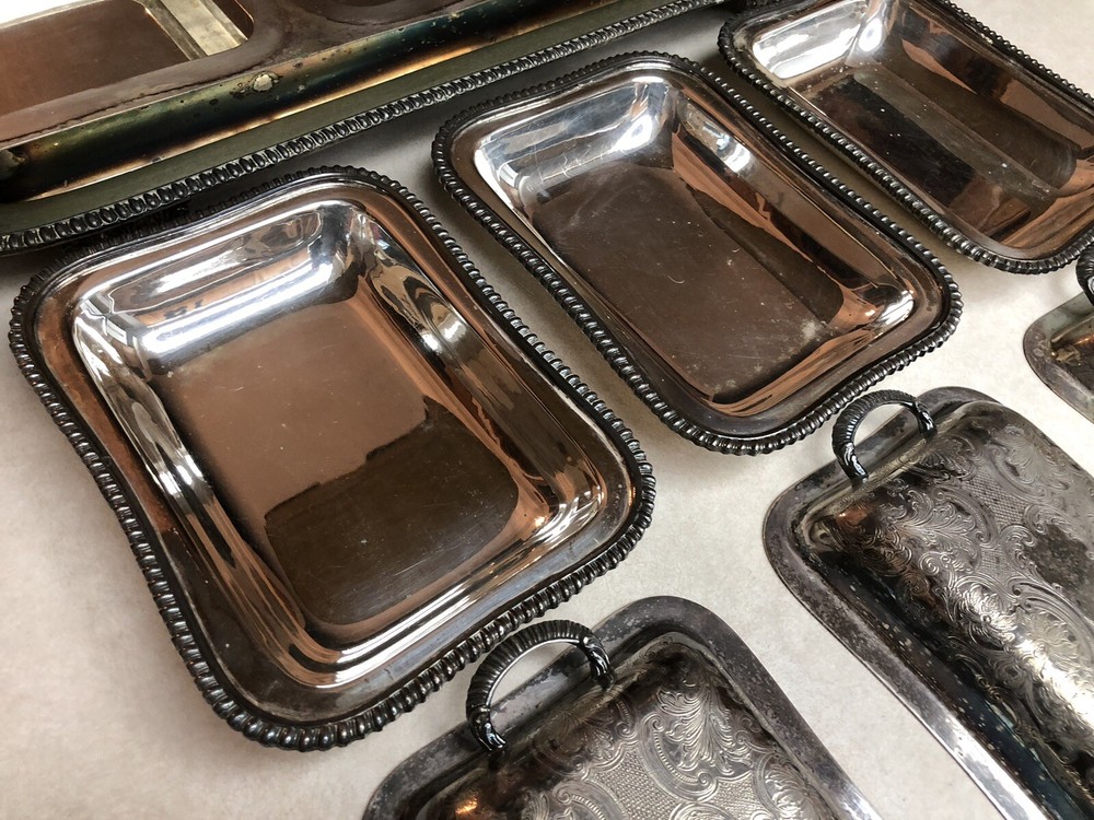 Antique Crown Silver Co. Divided Platter & Serving Tray Lids Marked