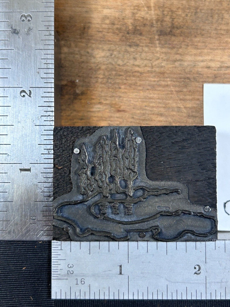 Vintage Scenic Pond Trees Letterpress Printer Block Stamp