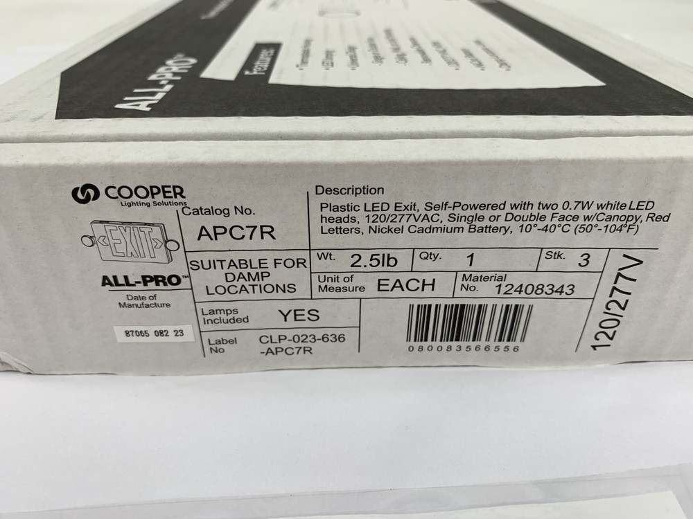 Cooper Lighting APC7R LED Combination Exit/Emergency Sign w/Battery Back-Up