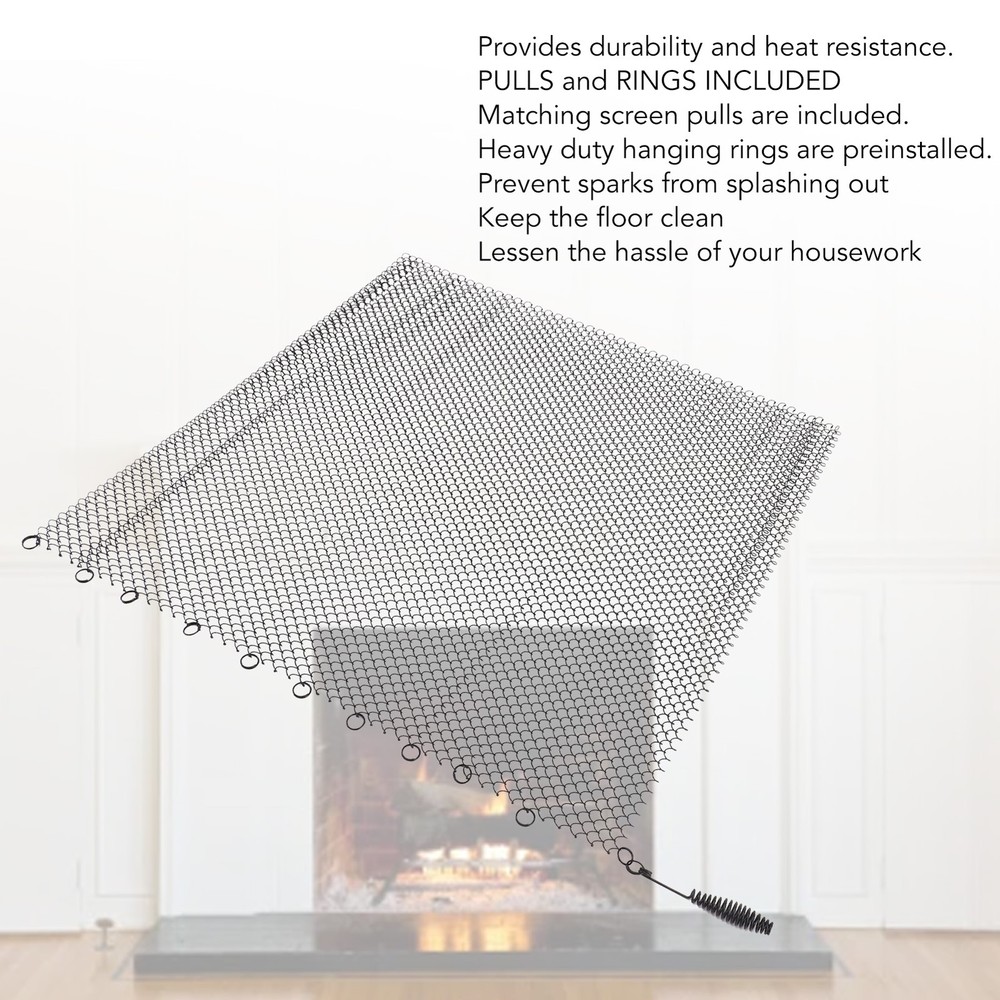 2 Panel Fireplace Mesh Screen Curtain Durable Safety Hanging Replacement Screens