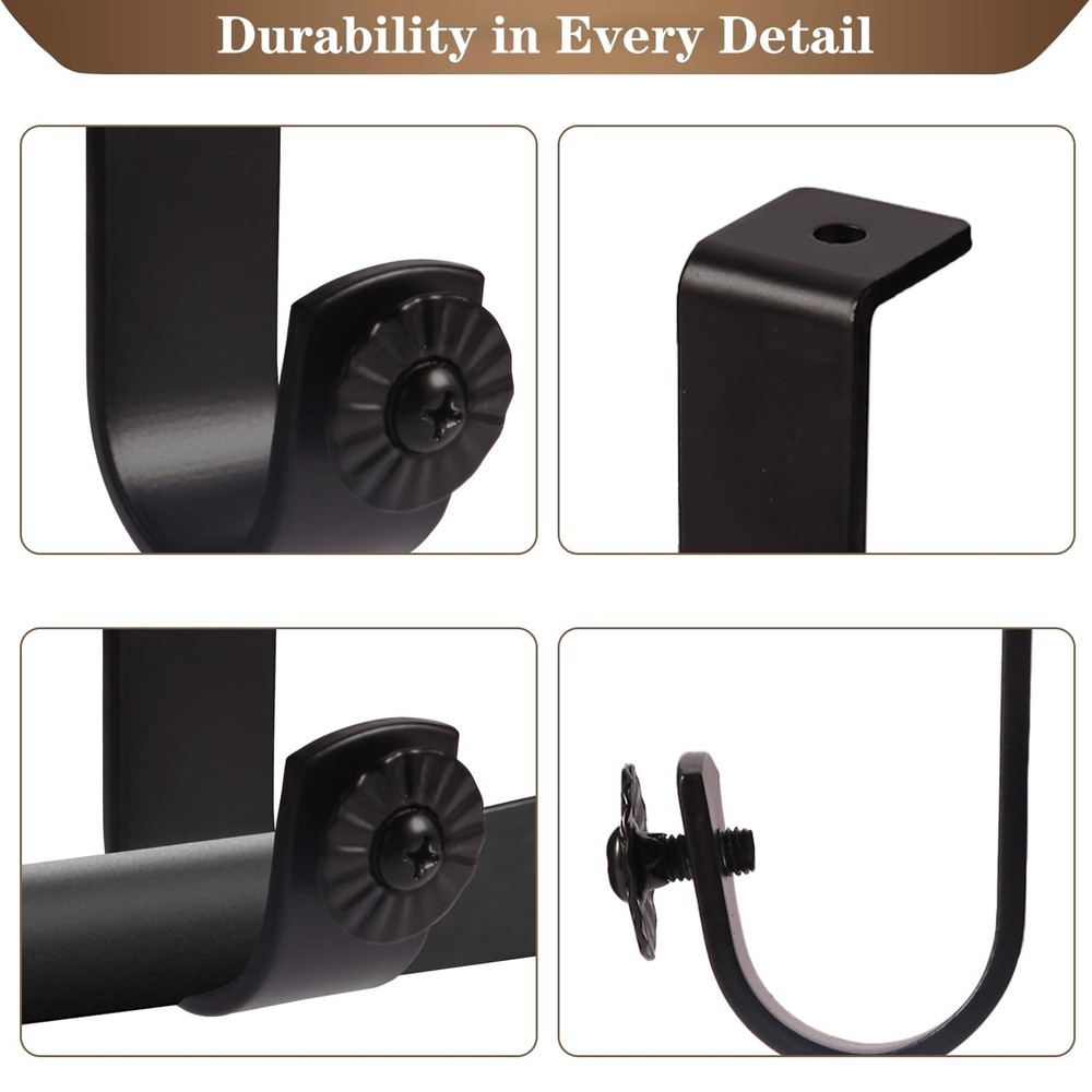 Curtain Rod Brackets - Ceiling Mount, Black (3 PCS) 3