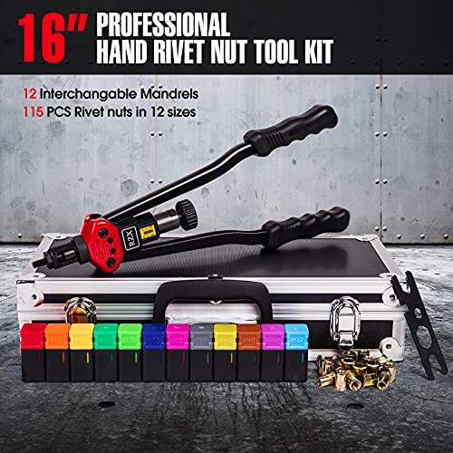 16" Rivet Nut Tool, Professional Rivet Nut Tool Setter Kit Including 12