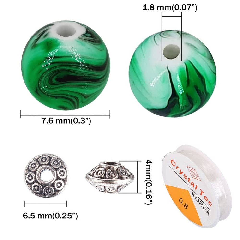 MIIIM 500pcs Acrylic Ink Pattern Beads, 8mm Rosary With 50pcs Antique Silver ...