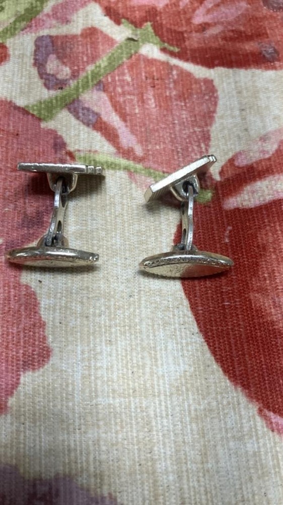 Vintage Silver tone grid patterned cufflinks