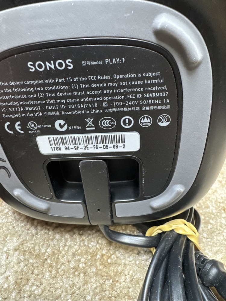 Sonos Play 1 Wireless Smart Speaker (Black) Factory Reset Tested & Working