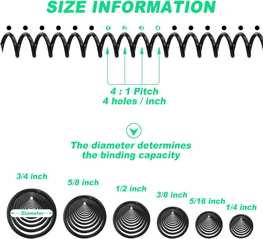 120 Pack Plastic Spiral Binding Coils Kit Spirals Multi Size Coils for Binding B