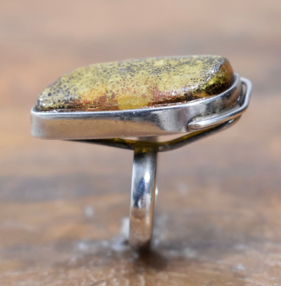 Ring Sterling Silver Baltic Amber Leaf Ring