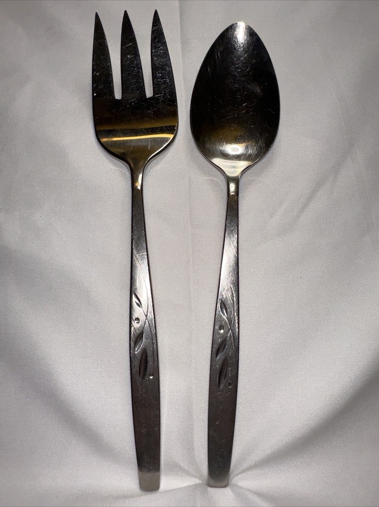Oneida Cube WILL O' WISP Flatware Serving Spoon + Serving Fork Replacement Exc
