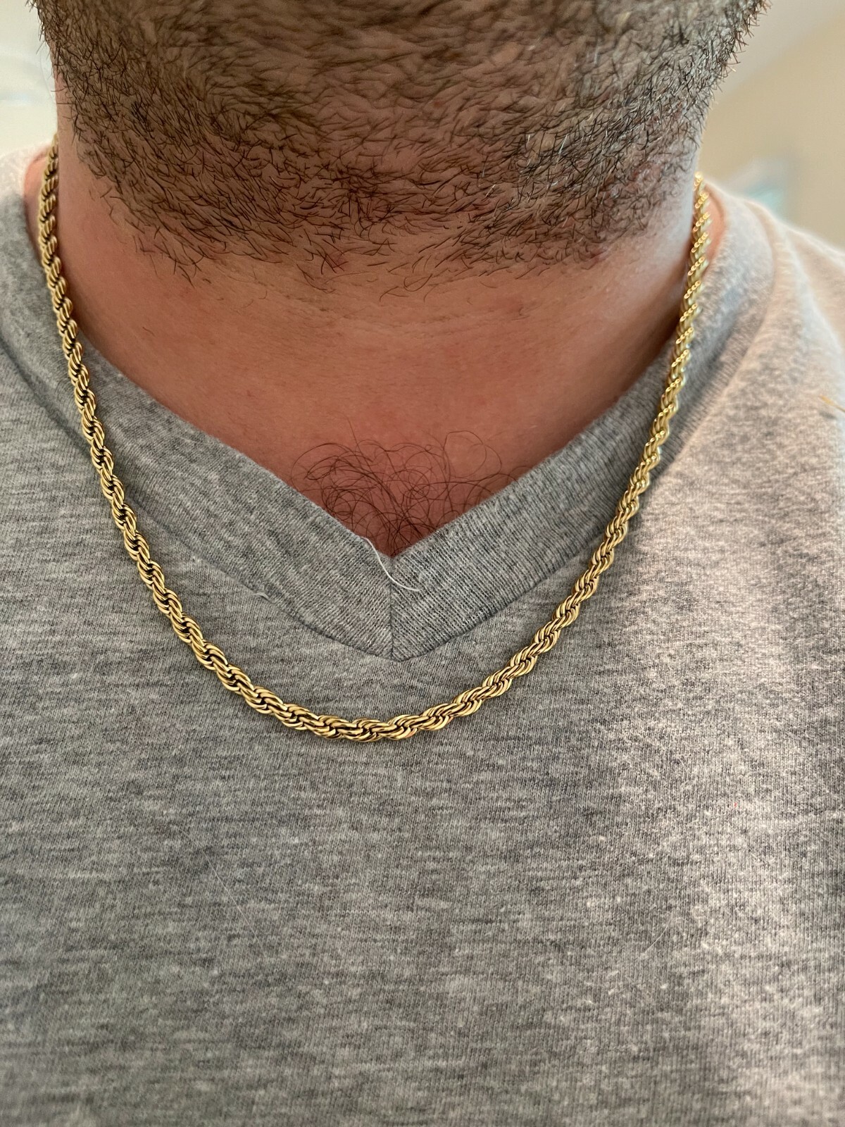 Men's Real Rope Chain Necklace 14k Gold Plated Stainless Steel - 2mm-6mm 18-30"