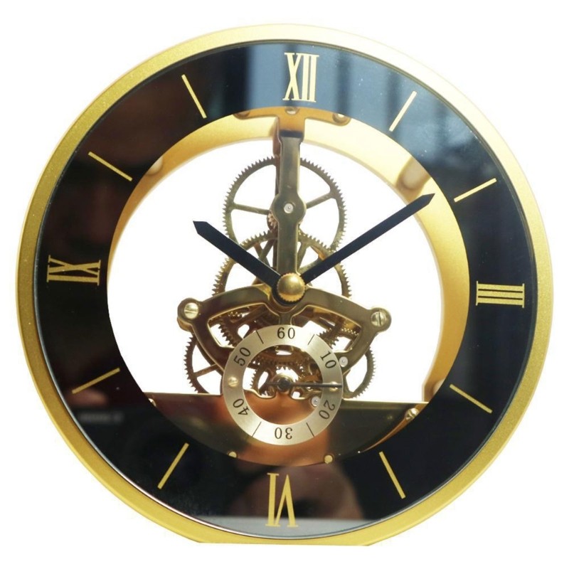 Round Decorative Clock Table Clock Metal Perspective Movement Wall Clock