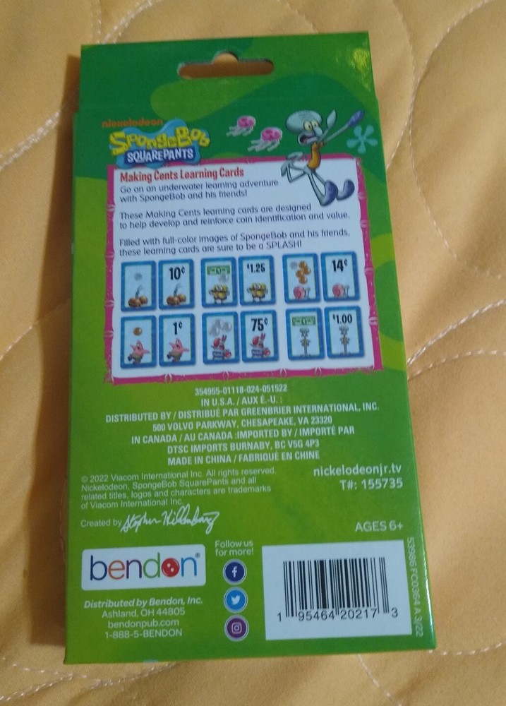 SpongeBob SquarePants Making Cents Learning Cards Full Deck 36 Cards 🆕! 🆓Ship!
