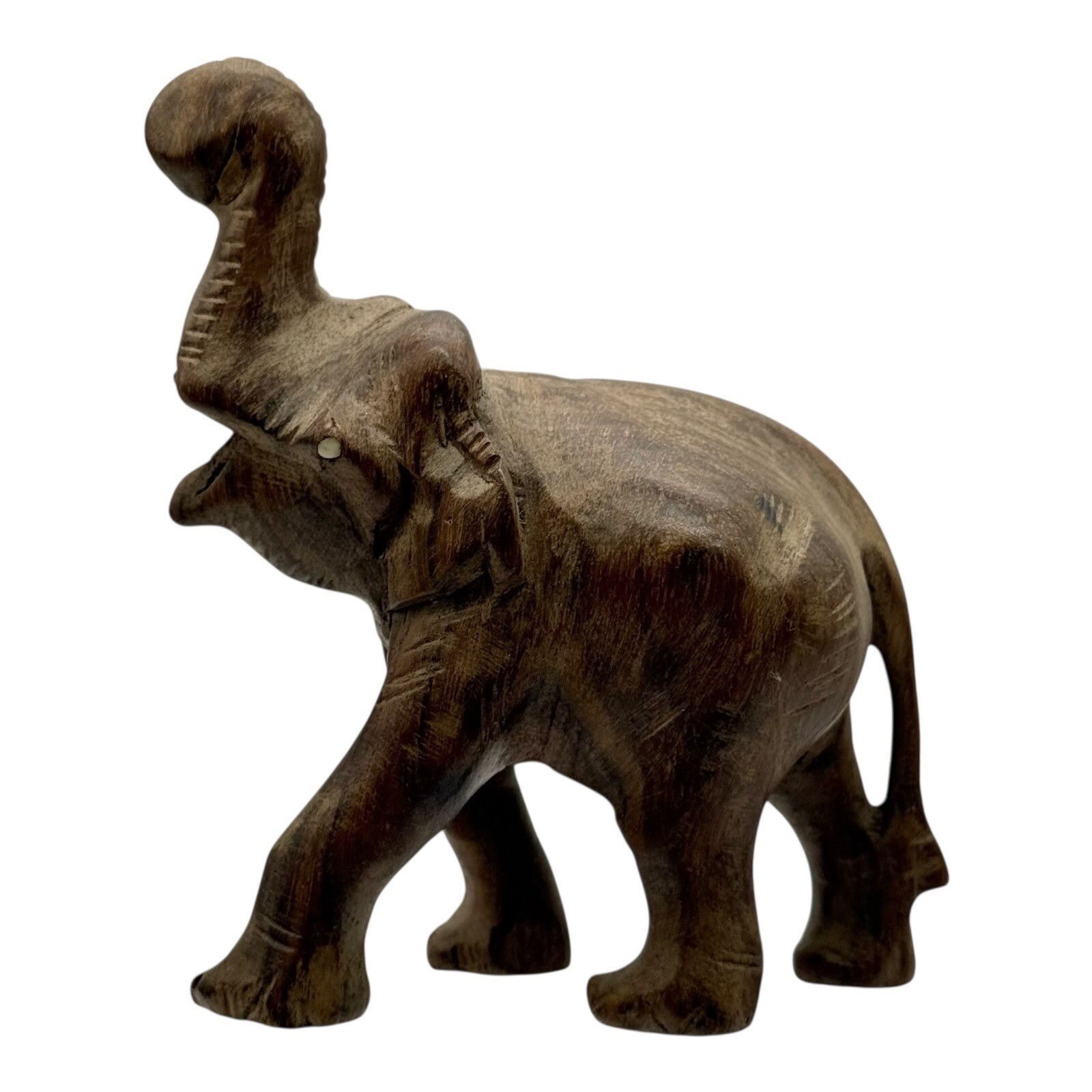 Wood Elephant Statue Figurine Trunk Up Good Luck Decor Animal Vintage Carving