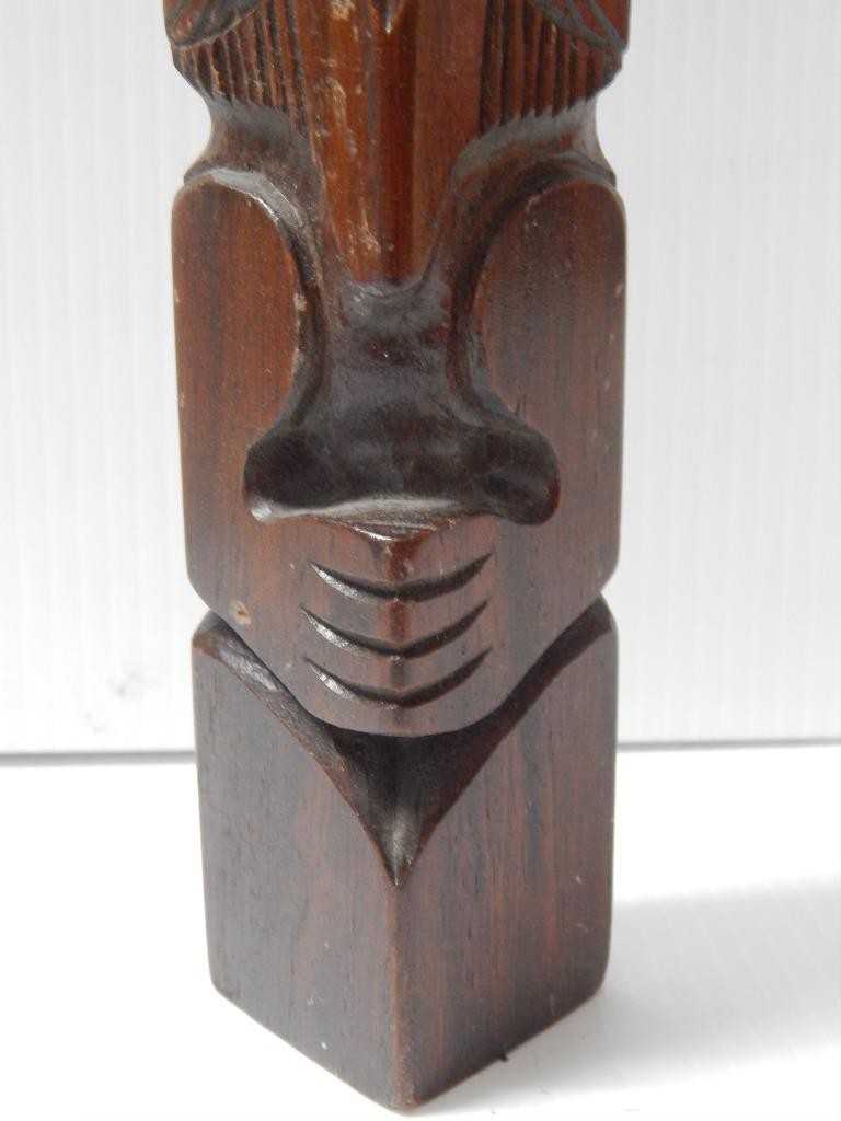 VINTAGE ALASKA TLINGIT INDIAN NW COAST RED CEDAR + ABALONE WOOD TOTEM POLE 15.5"