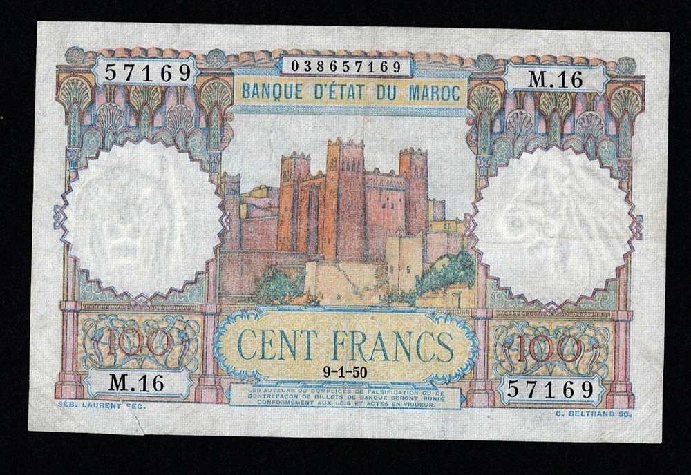 MOROCCO 100 FRANCS 1950 Pick-45a VF+