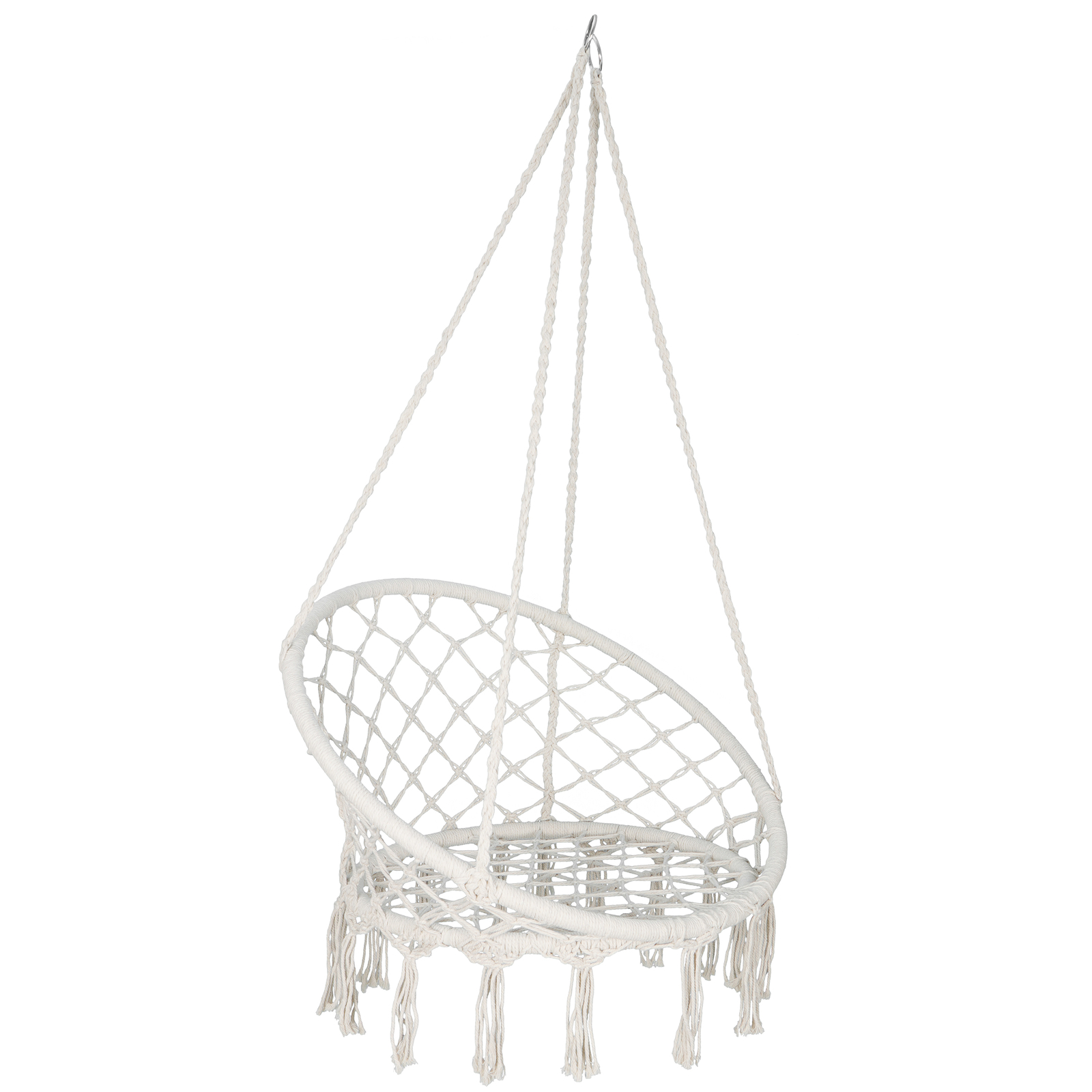 Beige Hammock Chair Macrame Swing Hanging Cotton Durable Rope Yard Swing Sturdy