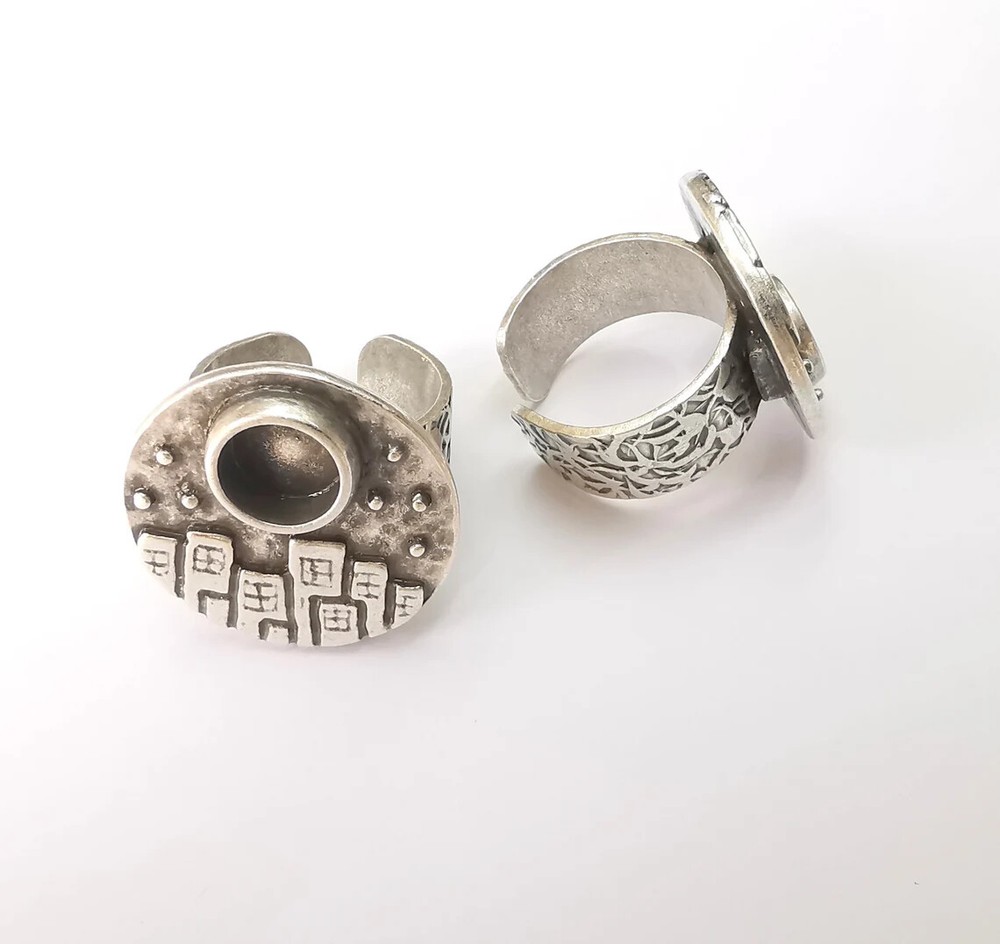 City Ring Blank Setting Cabochon Mounting Adjustable Resin Ring Base Bezels