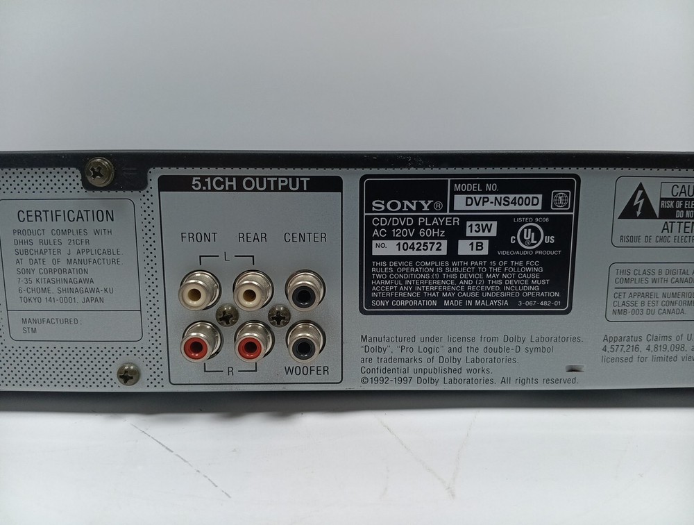 Sony DVD/CD/Video CD Player DVP-NS400D 5.1CH Decoder No Remote - Tested Works