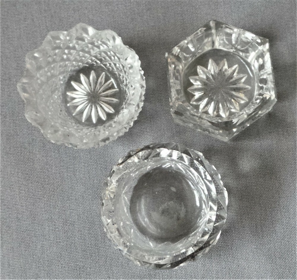 3 Antique Crystal Salt Cellars, Dips