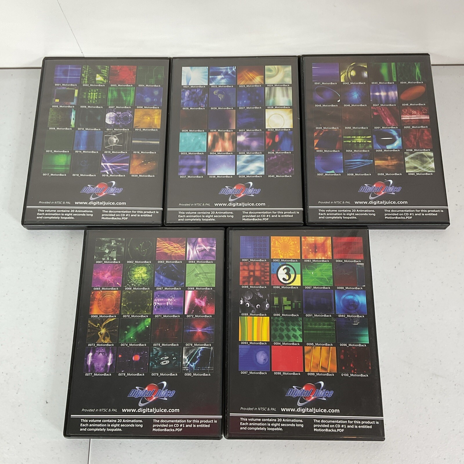 MotionBacks 1 2 3 4 5 by Digital Juice - Pure Tech Set of 5 DVDs Boxed Set