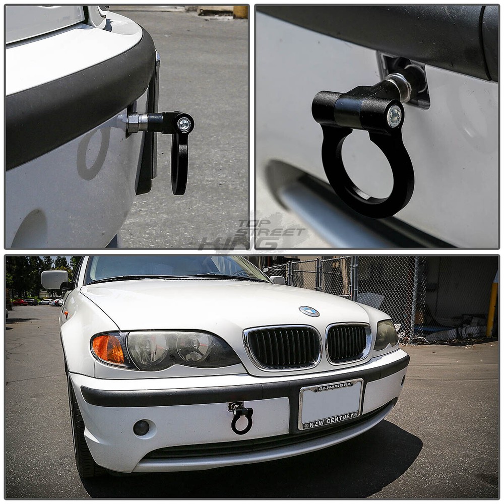 FOR BMW E46 E30 E36 E90 E92 ALUMINUM BLACK FRONT/REAR TRAILER/HITCH TOW HOOK KIT