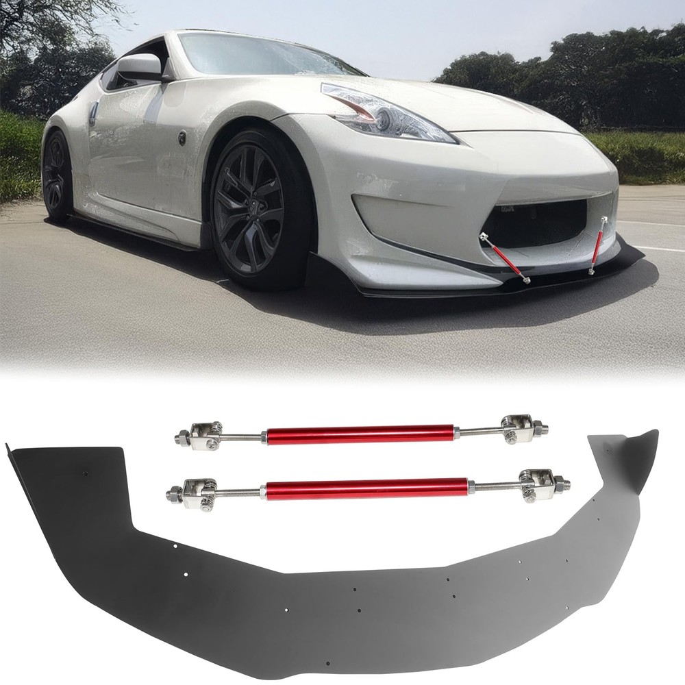 日产 370Z 前保险杠唇分离器黑色铝合金带红色支柱 2013 - 2020