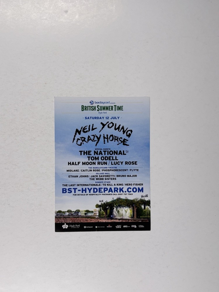 Neil Young & Crazy Horse Flyer Tom Odell Hyde Park 12th July 2014