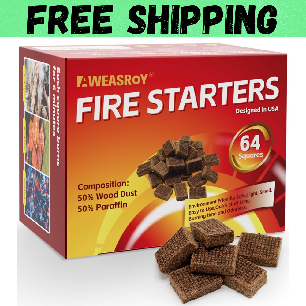 Fire Starter Squares 64, Odorless Fire Starters for Fireplace, Camping