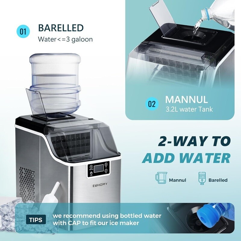 Countertop Ice Maker 24 Clear Cube Timer LCD Display Portable Quiet Home Kitchen