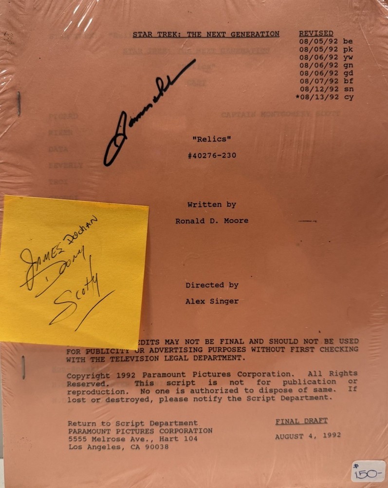STAR TREK Script The Next Generation “Relics” Signed James Doohan