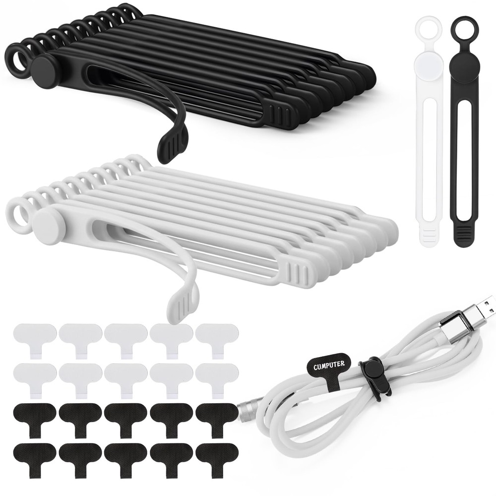 AceOrbit 40pcs Silicone Cable Ties  Labels - Reusable Cable Organizer