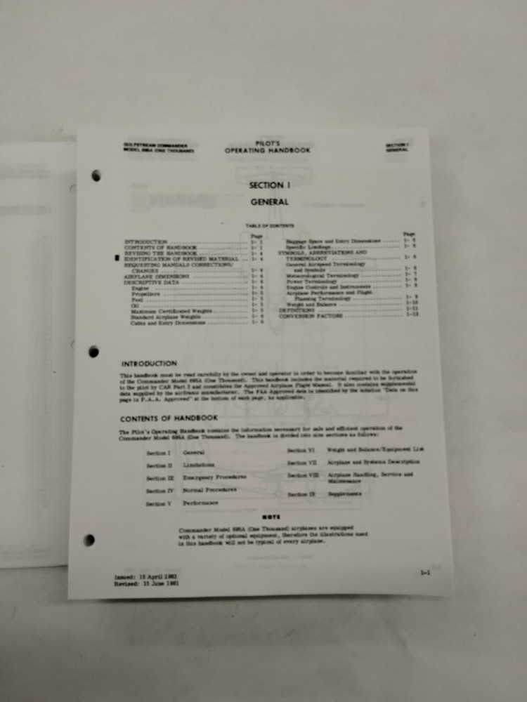 Aero Commander Jetprop Model 695A (1000) Pilots Operating Handbook & Supplements