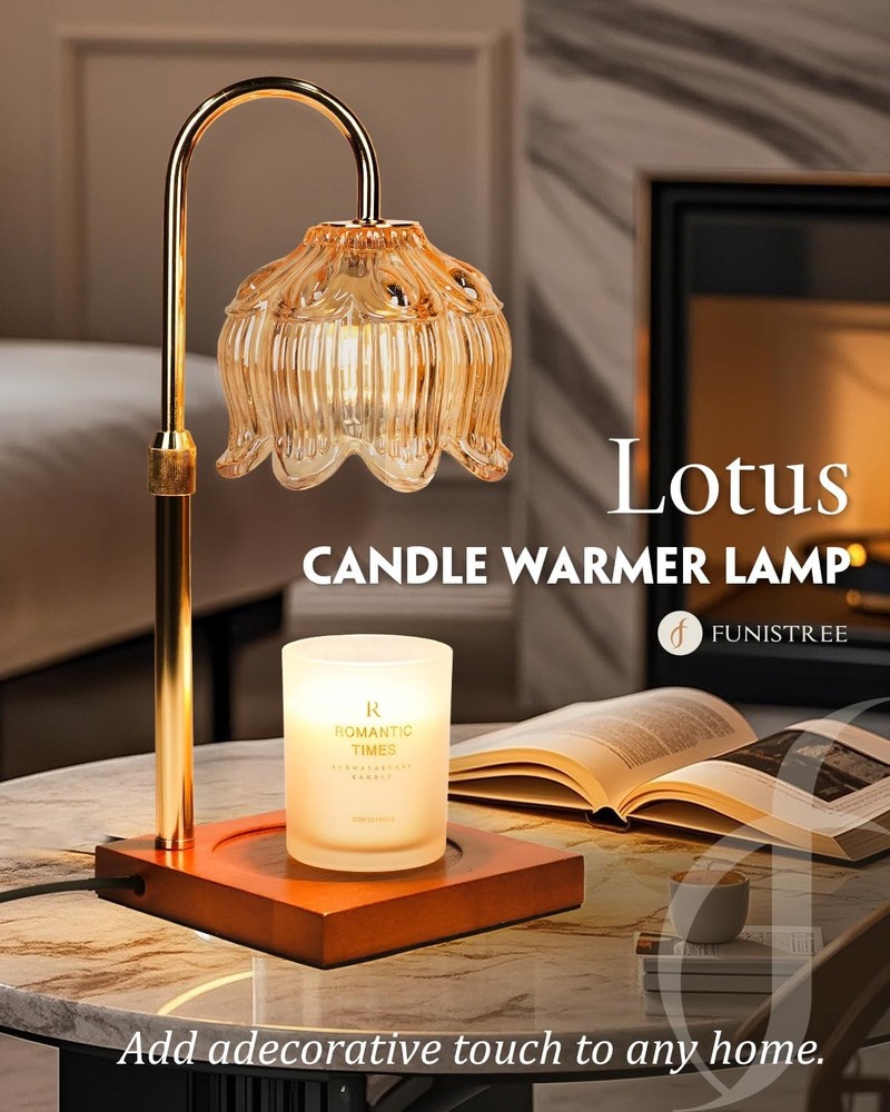 Flower Candle Warmer Lamp with Timer & Dimmer, Adjustable Height Amber