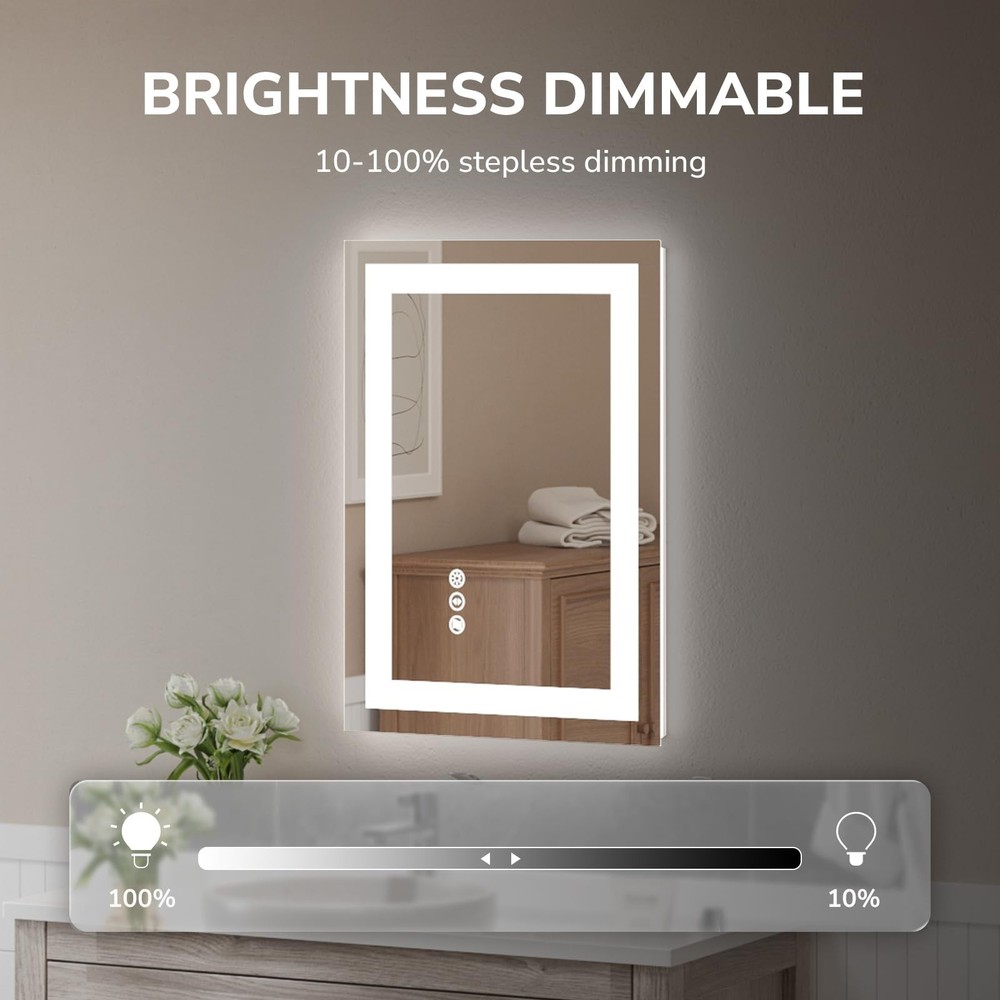 20”x28” LED Bathroom Mirror Lighted Wall Vanity Mirror, Horizontal and Vertical
