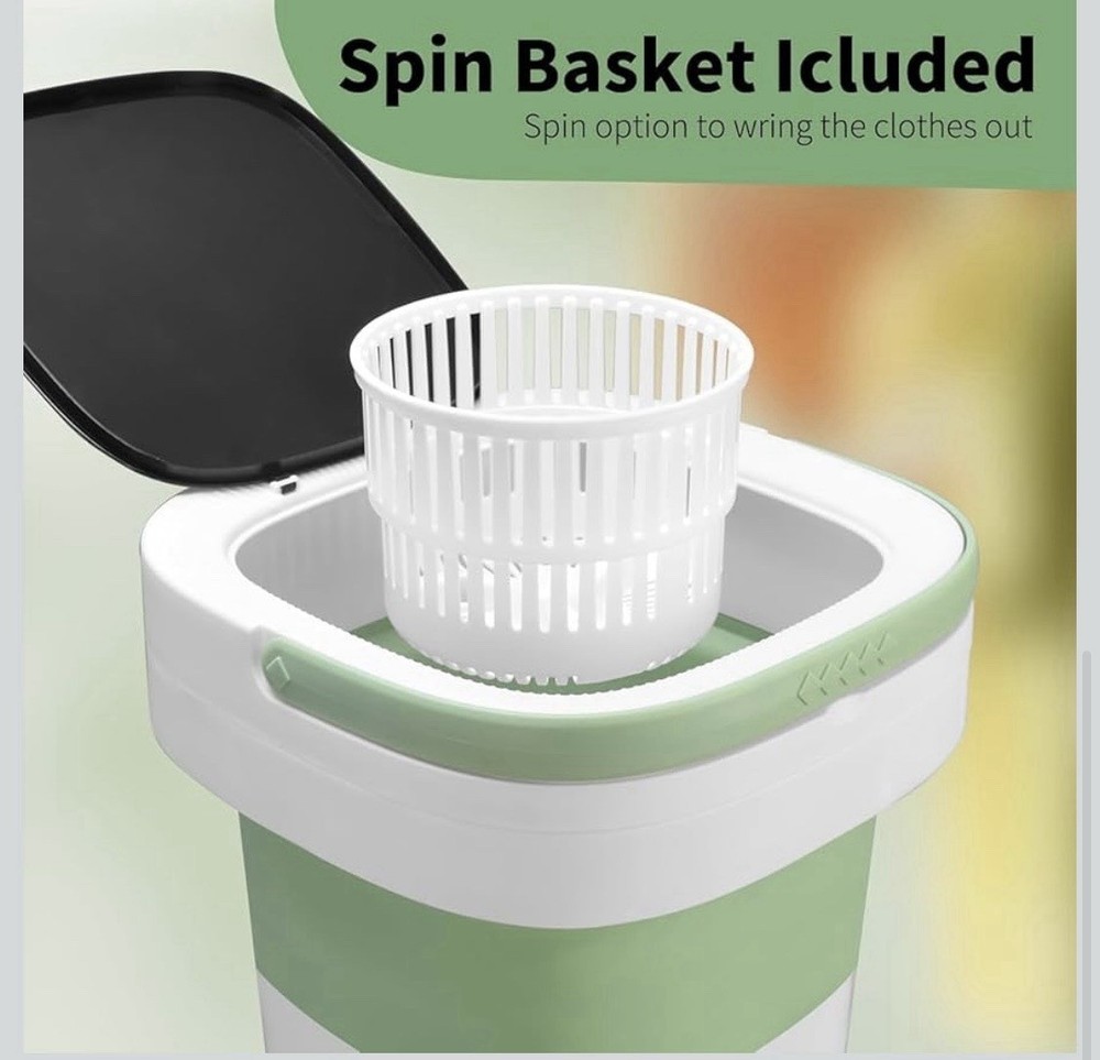 16L Portable Foldable Washing Machine with Spin Basket for Small Clothes