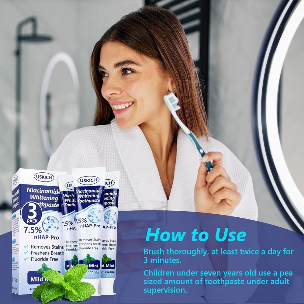 7.5% Nano-Hydroxyapatite Toothpaste,3 Pack Fresh Breath Whitening Toothpaste for