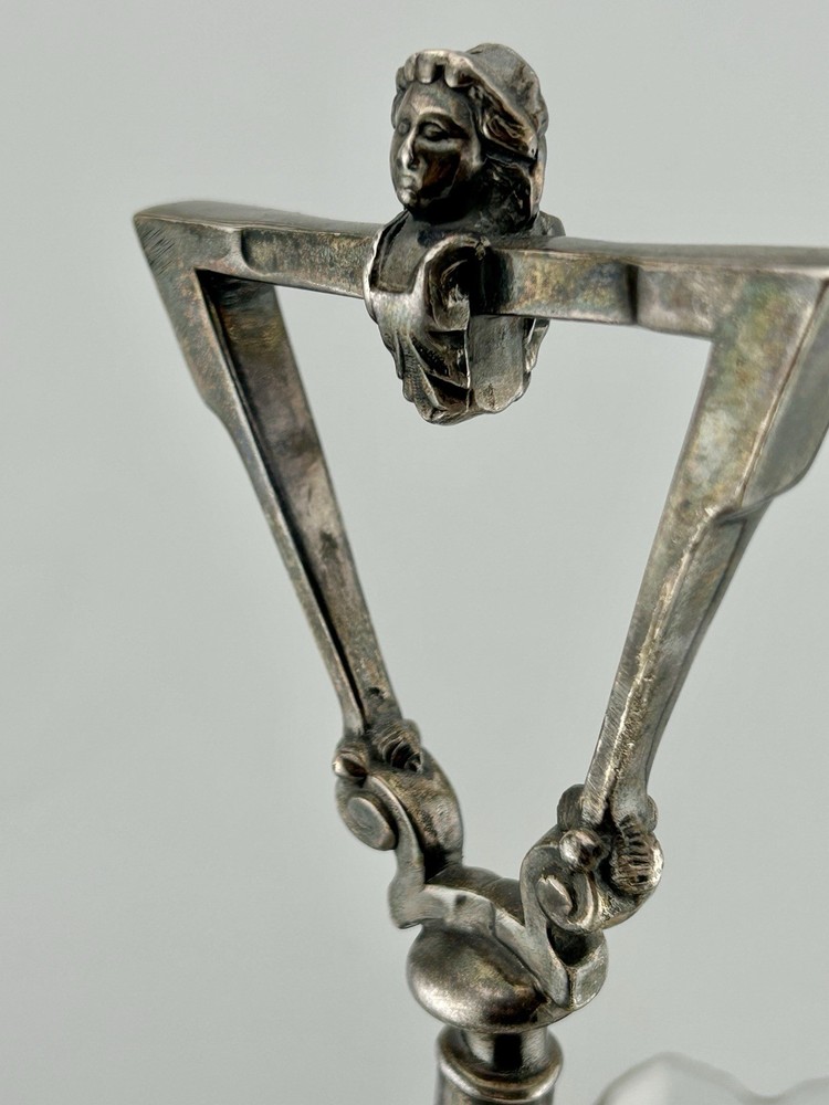 Antique Victorian Silver Plate Double Condiment Cruet EAPG Insert Pickle Fork