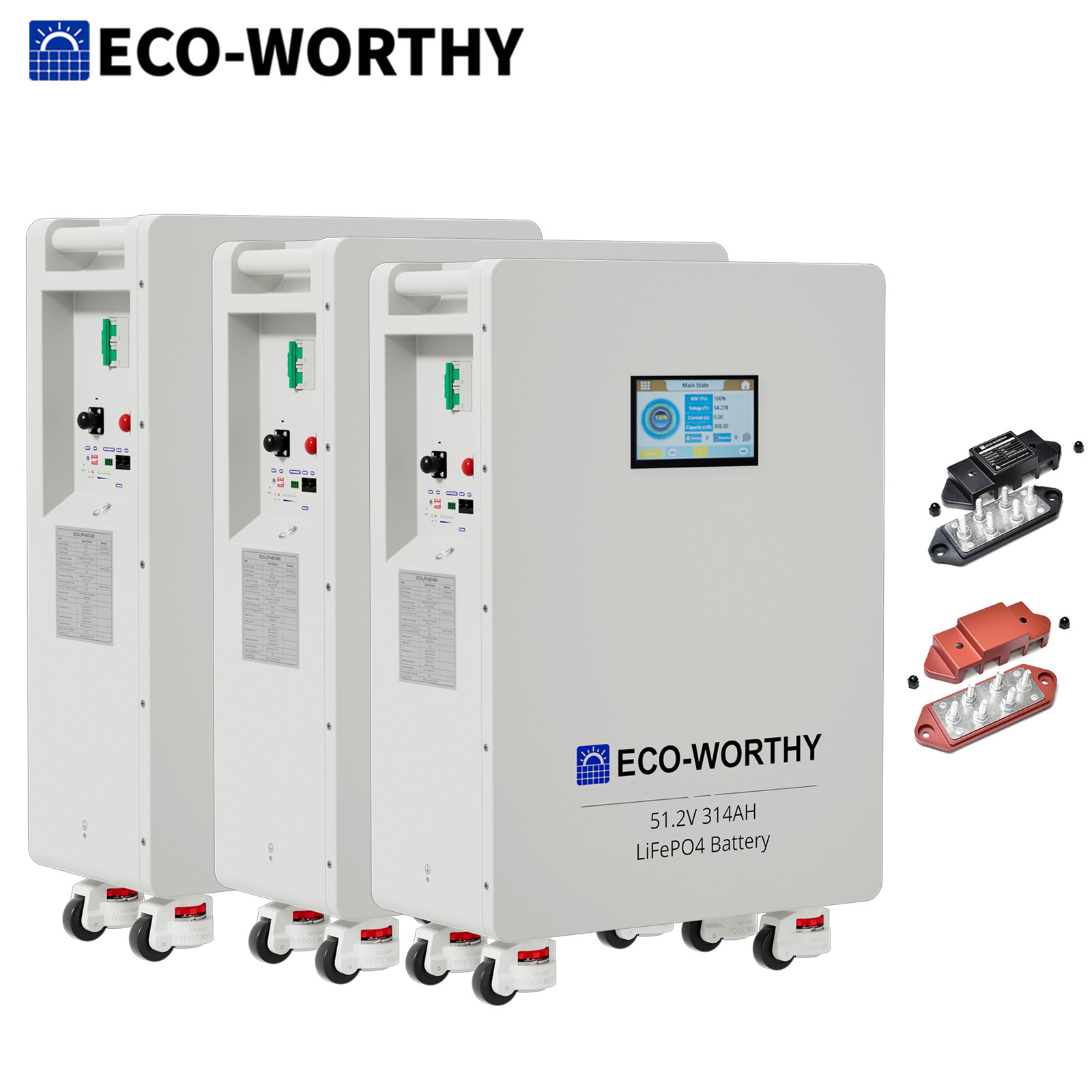 ECO-WORTHY 3Pack 48V 314AH (48.23kWh) LiFePO4 Battery Vertical Standing Backup