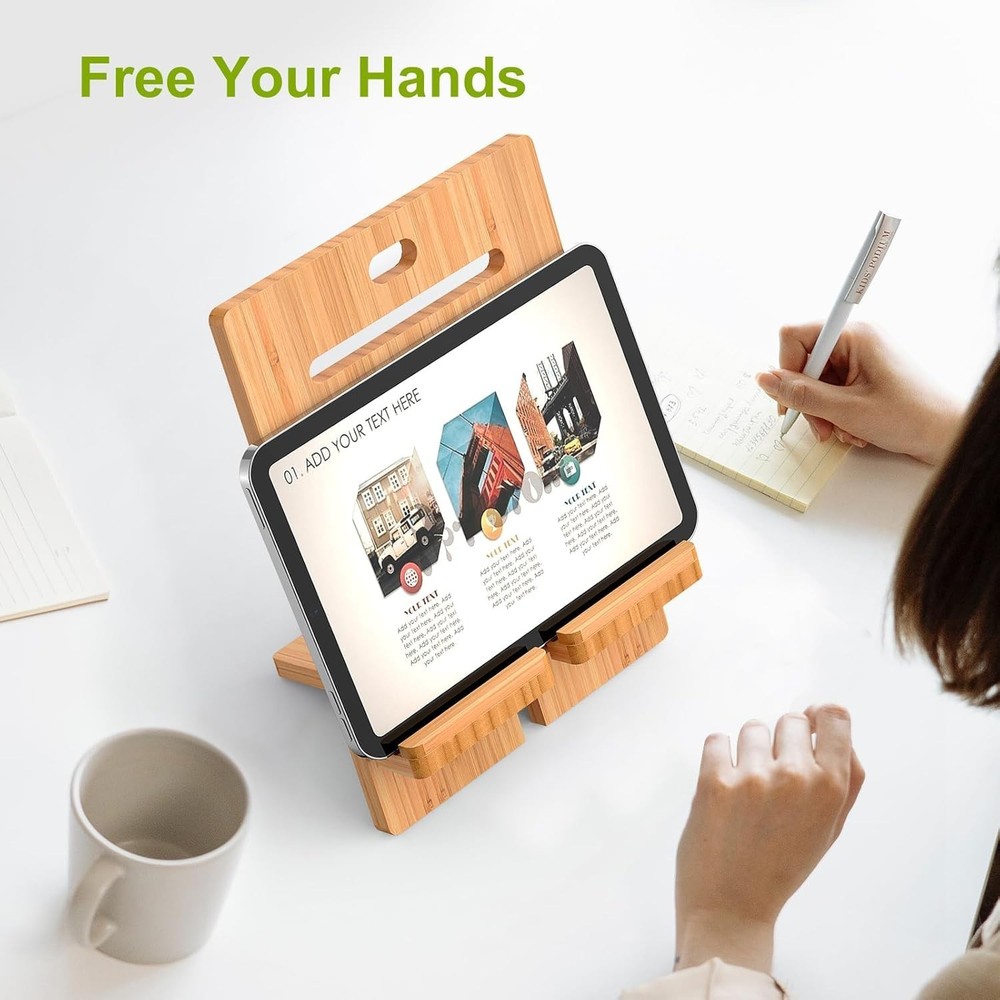 Multi-Angle Bamboo Tablet Holder for Smartphones & Tablets - Adjustable Size