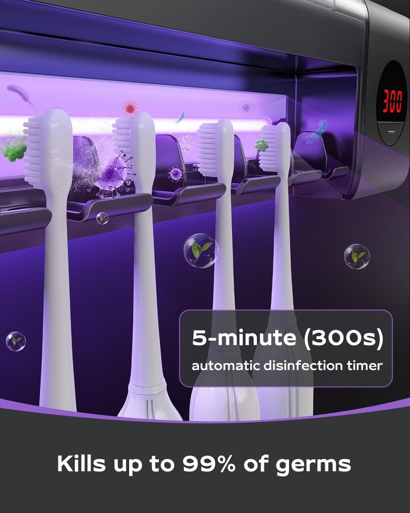 HouseGem Toothbrush Holder, Timer Function, 2000mAh Rechargeable Cordless Wal...